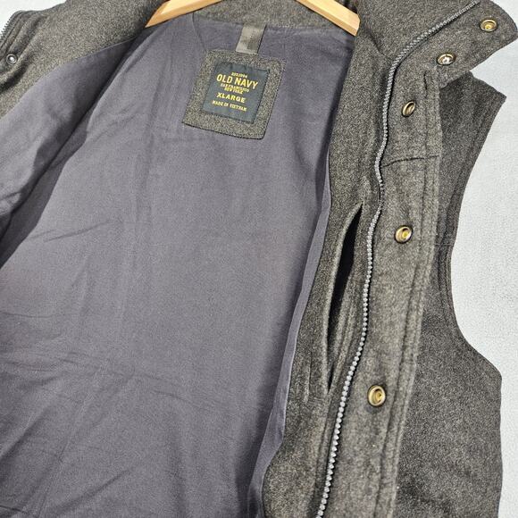Y2K Old Navy Puffer Vest Mens XL Wool Blend Dark Brown Zip Snap Outdoor Prep - Picture 4 of 11